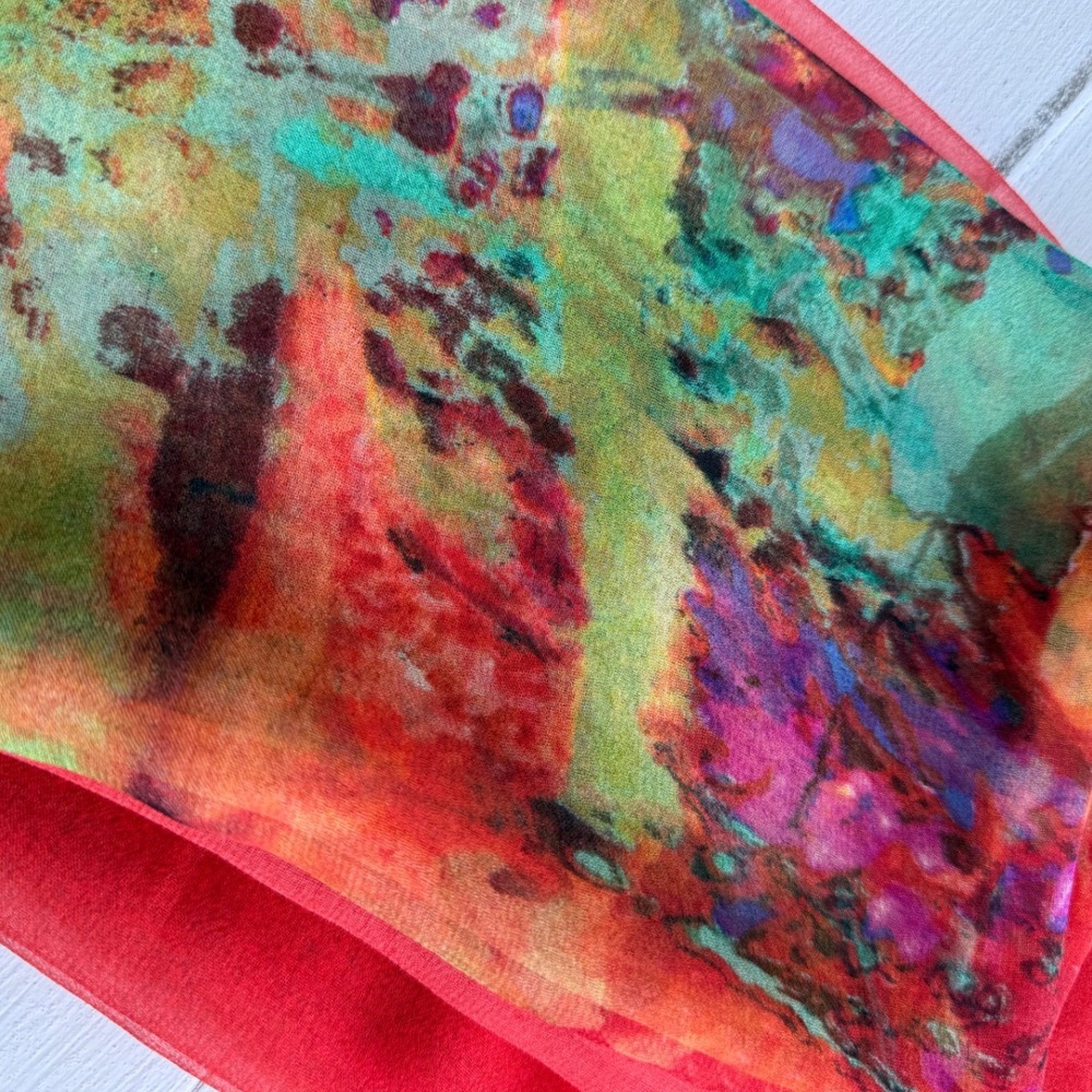 Unbranded Abstract Print Sheer Rectangular Scarf Red Multi Accessory - Picture 4 of 11